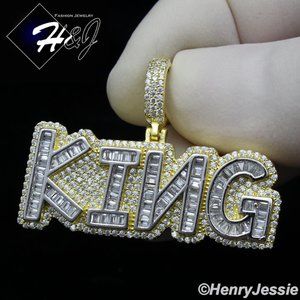 925 STERLING SILVER ICY GOLD KING LETTER PENDANT
